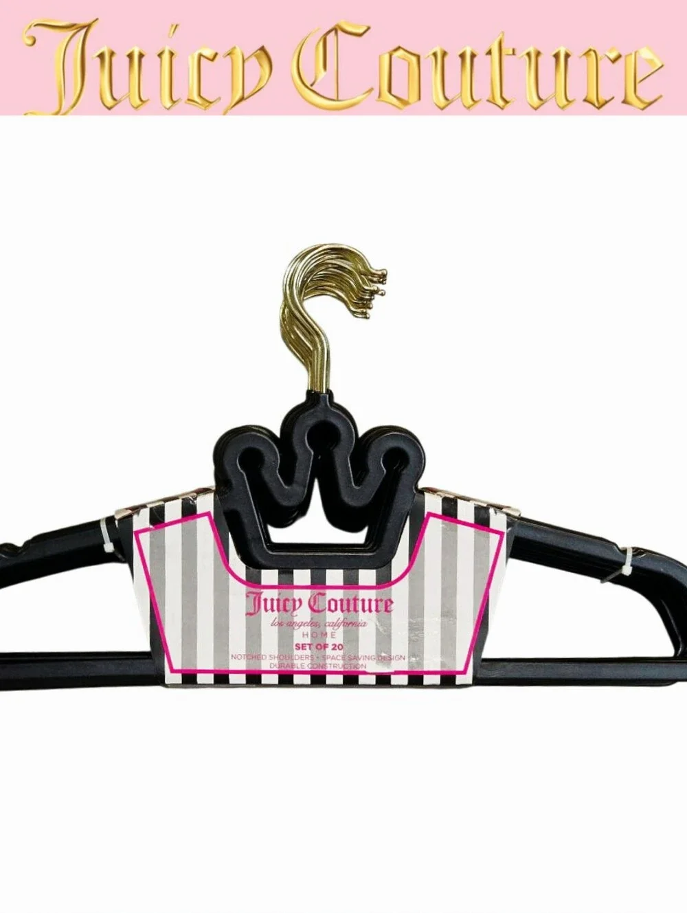 Juicy Couture Notched Shoulder Space Saving Crown Set of 20 Hangers-Black/Gold